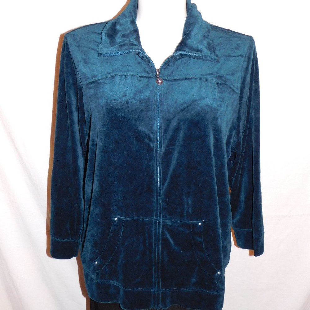 2X Petite Catherines Blue Soft Velour Jacket NWOT